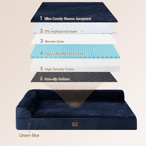 EHEYCIGA XL Memory Foam Dog Bed, Orthopedic Waterproof Egg Crate Couch Bed, Washable Cover, Navy