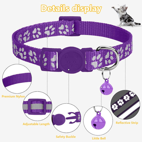 Taglory Reflective Cat Collar Breakaway with Bells, 2 Pack Adjustable 7.5-12.5 Inch, Purple for Girl Boy Pet