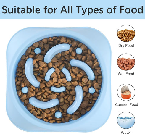 MateeyLife Slow Feeder Dog Bowls 2PCS, Anti-Choking Puzzle Dog Food Bowls for All Breeds Pets LightBlue