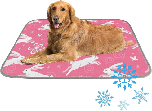imiBBWQu Dog Cooling Mat Pink Easter Bunny Dog Cooling Mat for Summer Washable