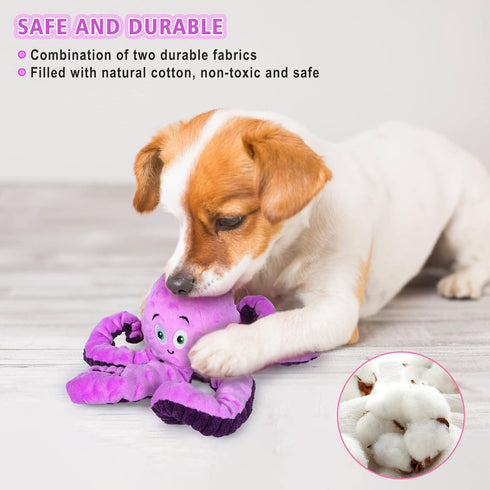 Dog Squeaky Toys Octopus - Tough Plush Toys for Large Medium & Small Dogs, Funny Birthday Presents (Octopus Purple)