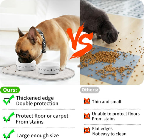 Dog Food Mat Anti-Slip, Waterproof Feeding Mat for Food and Water, Silicone Puppy Trays for Dogs and Cats
