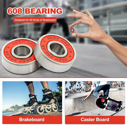 Premium 20Pcs 608rs Skateboard Bearings, Longboard Bearings (8x22x7mm) for Double Rubber Sealed Deep Groove