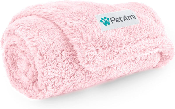PetAmi Fluffy Waterproof Dog Blanket for Small Medium Dogs, Soft Warm Sherpa Throw, 29x40 Pink Blush