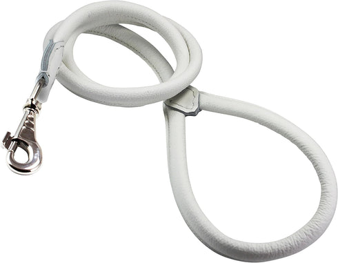 Dogs My Love 4ft Long Round Genuine Rolled Leather Dog Leash, White (Large: 1/2")