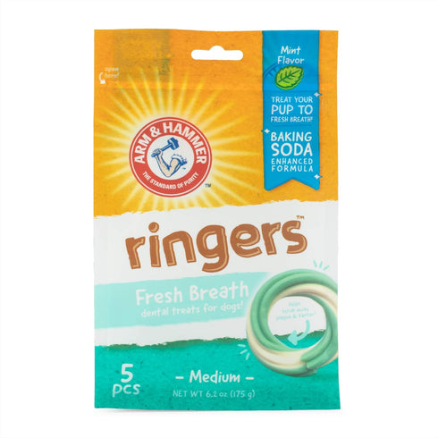 Arm & Hammer for Pets Ringers Dental Treats for Dogs, Fresh Mint Flavor, 5 Count Dental Chews