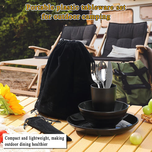 Kyraton Camping Utensils, Mess Kit for Travel, Includes Knife, Spoon, Fork, Cup, Bowl, Plate for 1