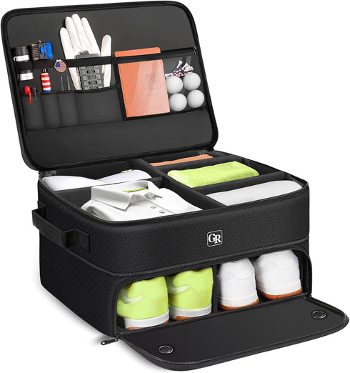 Odor-Absorbing 2-Layer Large Golf Trunk Organizer with Activated Carbon Fabric - Water-Resistant Golf Shoe Bag
