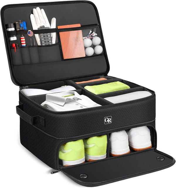 Odor-Absorbing 2-Layer Large Golf Trunk Organizer with Activated Carbon Fabric - Water-Resistant Golf Shoe Bag