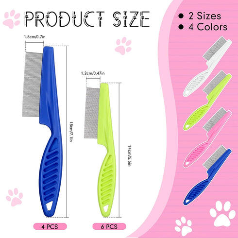 10 2 Pcs Flea Comb for Dogs and Cats Flea Remover Tool with Stainless Steel Metal Teeth for Detangling Grooming Kit