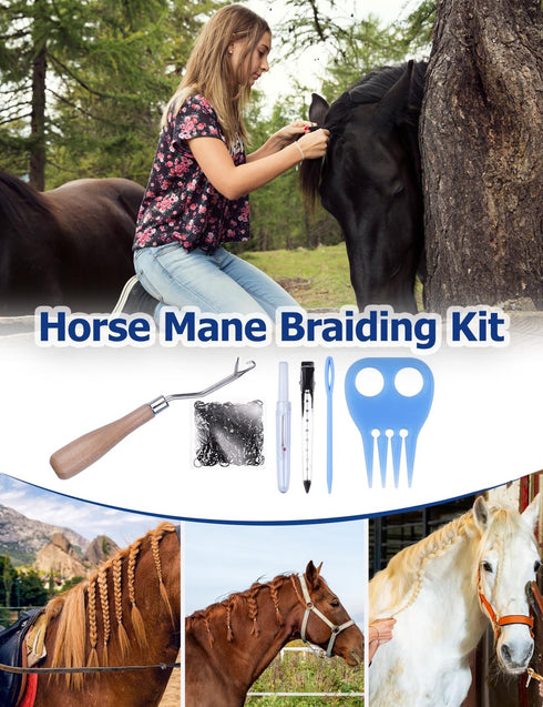 13-Piece Set Set Horse Grooming Kit, Horse Brush with Organizer Bag Complete Care, Mane Braiding Kit, Brushes & Curry