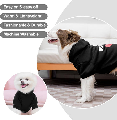 EXPAWLORER Dog Hoodies, Soft and Warm Fall Sweatshirt with Leash Hole, Winter Fleece Pet Clothes, Bitches Love ME Print