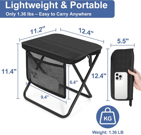 ChicRange Backpacking Portable Folding Camp Stool with Side Pocket, Lightweight Foldable Camping Stool for Adults