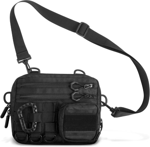 Fitdom Black Small Tactical Messenger Bag for Men, EDC with Multiple Carry Options: Sling, Shoulder, Crossbody