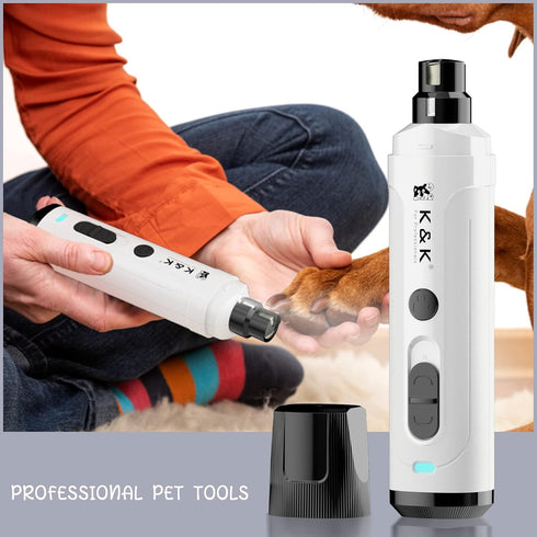 K&K Dog Nail Grinder with 2 LED Light, Professional 2-Speed Electric Nail Clipper for Large Medium Small Dogs (White)