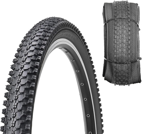 Hycline Bike Tire - 20/24/26/27.5 Inch Folding Replacement for MTB Mountain Bicycle - Black/Skinwall
