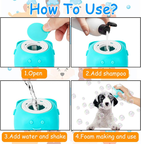 Ponpon 3PCS Dog Bath Brush with 4Pcs Dog Toothbrush, Adjustable Ring Handle Dog Shampoo Brush for Bathing