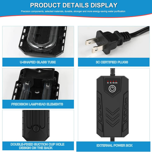 UV Aquarium Clean Light with Timer, Algae Removal LED Light for Pond Tank and Aquarium