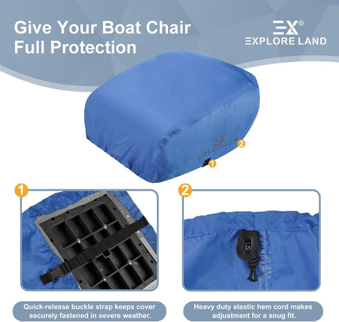 600D 18W 20D 14H inch, Explore Land Boat Folding Seat Cover - Waterproof Heavy Duty Boat Folding Chair Cover - x x Blue