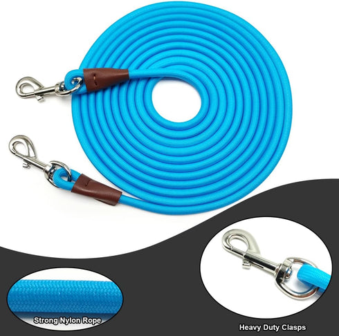 Tie Out Rope Dog Leash, Heavy Duty Nylon Check Cord for Medium Large Dogs Indoor/Outdoor (3/8" x 15ft, Blue)