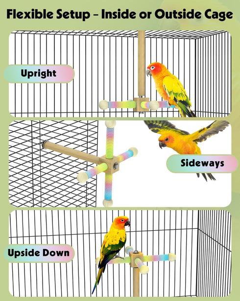 360 Pawfly Rotating Bird Perch Toy, Interactive Spinning Bird Stand Parrot Perch, Natural Wooden Chew Toy for Small