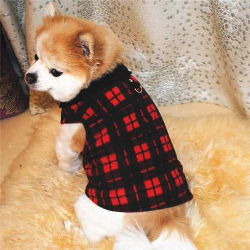 Dog Sweater Red, Soft Fleece Vest with Leash Ring Pullover Jacket for Small Dog, Puppy, Cat, Christmas (M)