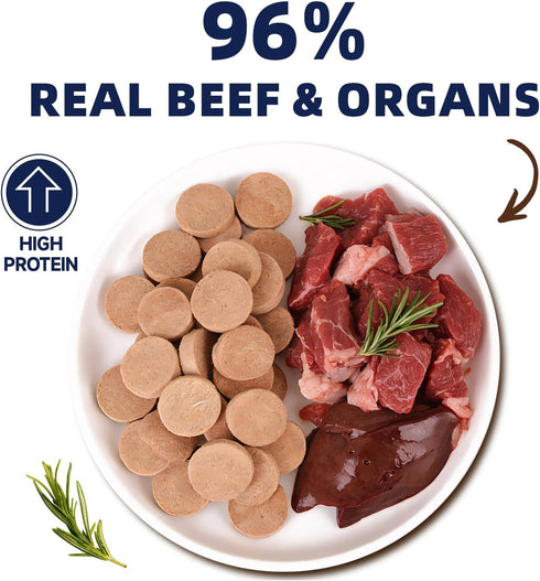 96% 8.1 oz Freeze Dried Beef Patties for Dogs & Cats, High Protein Dog Training Treats, Snacks & Food Toppers Real Beef