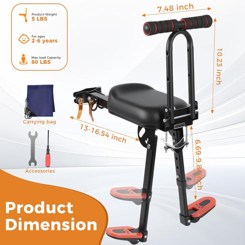 Child Bike Seat Foldable, Front Mount Bike Seat for Kids on Adult Bike, Portable Quick-Release Toddler Bike Seat