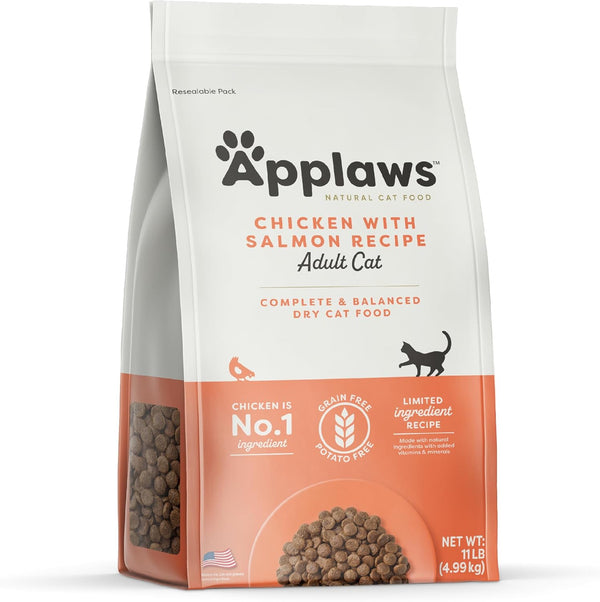 Applaws Complete Dry Cat Food, Grain Free, Limited Ingredient Chicken with Salmon Recipe, 1 x 11 lb Bags, Added Vitamins