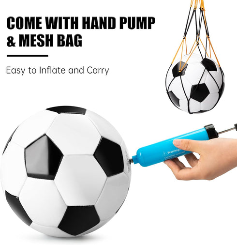 Size 5 Soccer Balls with Pump, Indoor Outdoor Sports Play Balls for Kids Teens Youths Adults (White and Black 2 Pcs)