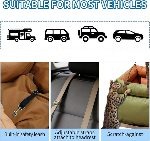 Garvee Dog Booster Car Seat, Waterproof PU Leather Upholstered Cat Bed for Car with Storage Pockets Portable Pet Seat