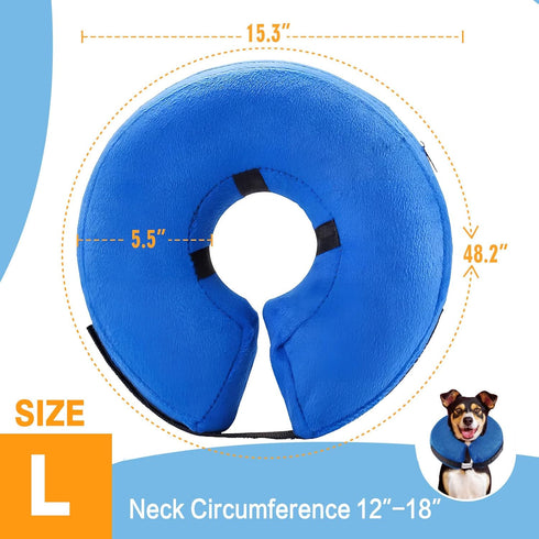 Inflatable Dog Cone Collar, Soft Adjustable Donut Elizabethan Neck Pillow for Large Dogs Recovery - Blue