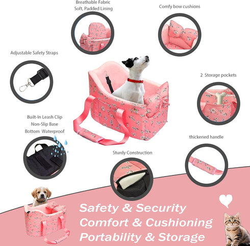 11lbs Cullaby Console Dog Car Seat - Portable Dogs Armrest Booster Seat for Small Dog, Anti-Collapse Pet Car Seat