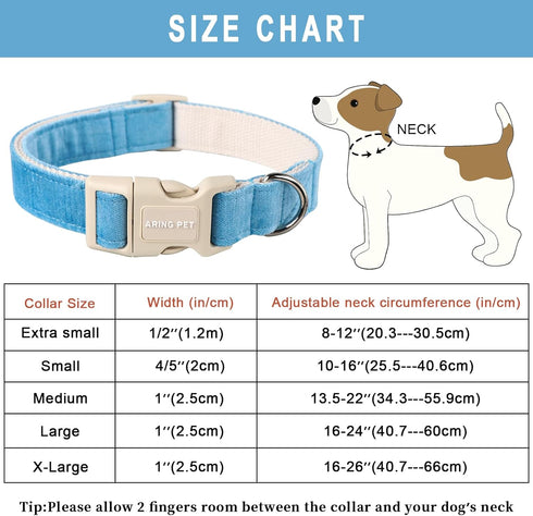 ARING PET Dog Collar - Adjustable Cotton Lightweight Comfortable Blue Collars with Quick Release Buckle for Small
