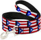 Puerto Rico Flag Repeat Dog Leash; Black, 4 Feet Long, 1.5 Inch Wide