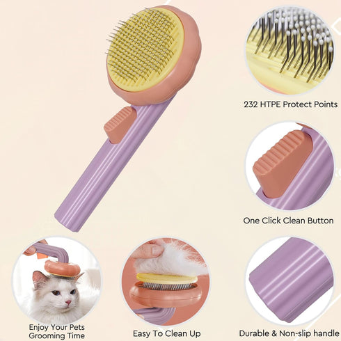 GJEASE Cat Grooming Glove Brush, Self-Cleaning Slicker Pet Brush for Shedding and Grooming