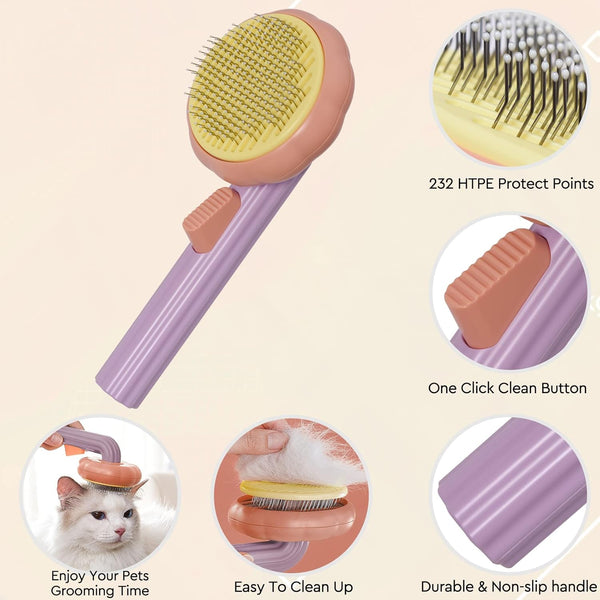 GJEASE Cat Grooming Glove Brush, Self-Cleaning Slicker Pet Brush for Shedding and Grooming