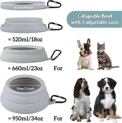 Collapsible Dog Water Bowl, Large 34oz No Spill Portable Pet Bowl for Travel, Less Splash for Road Trips