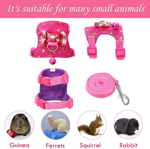 SATINIOR 2 Pieces Small Hamster Harness and Leash Set, Ferret Guinea Pig Clothes with Bowknot, Padded Vest, S, Blue,