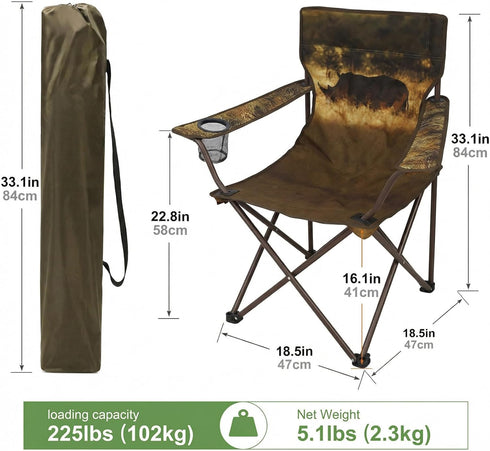 2 Pack Camping Chairs with Animal Print,Folding Lawn Chair with Cup Holder & Carry Bag
