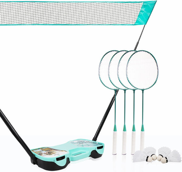 EasyGo Badminton Set, with Net, 4 Racket, 4 Birdies, Portable Storage Box,