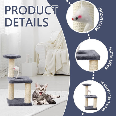 Small Cat Tree with Sisal Scratching Pole, Cat Toys for Indoor Cats, Cat Scratching Post with Cat Interactive Toy, Easy Installation Cat Tower for Small Cat