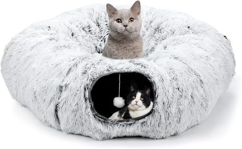 HAITRAL Plush 2-in-1 Cat Tunnel Bed,Cat Toys Cat Tube for Indoor Cats,Collapsible Washable