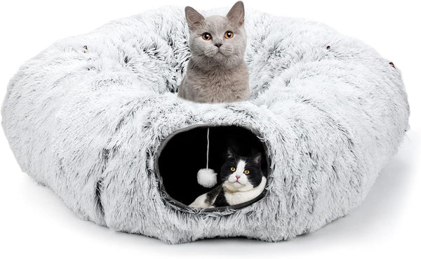 HAITRAL Plush 2-in-1 Cat Tunnel Bed,Cat Toys Cat Tube for Indoor Cats,Collapsible Washable