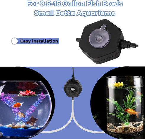 hygger Quiet Mini Aquarium Air Pump - Betta Fish Tank Bubbler with Air Stone Tubing for 0.5-15 Gal Fish Bowl