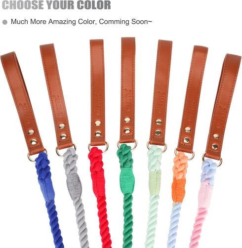 5 FT Dog Leash, Handmade Braided Cotton Rope with Leather Handle for Small Medium Large Dogs, Grey