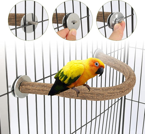 Rypet U Shape Natural Wood Stand Perch for Parrots, Swing Bird Chewing Stand, Cage Accessories for Budgies, Conures,