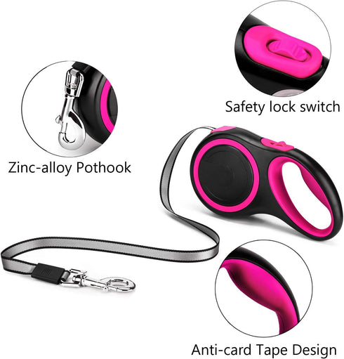 Segarty 26ft Retractable Dog Leash, Heavy Duty Nylon Tape for Medium Large Dogs Up to 110Lbs, Pink