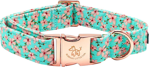 Elegant Little Tail Dog Collar | Pink Floral Print Cotton Collar with Metal Buckle for Small Dogs