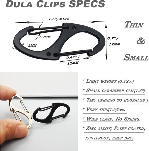 Small Carabiner Clips 1.6 inch (41mm) Metal Double Sided Spring Gate Snap Hooks for Keychain Accessories